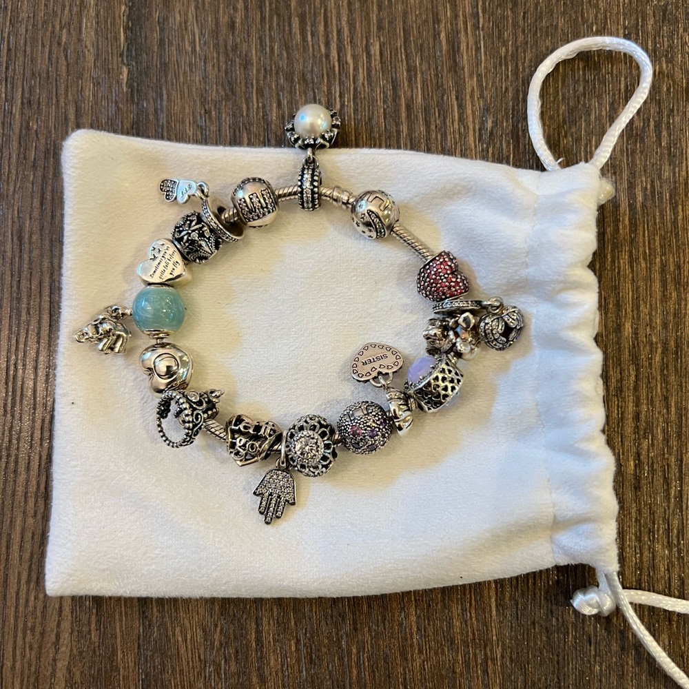 Authentic Pandora Bracelet + 17 charms!